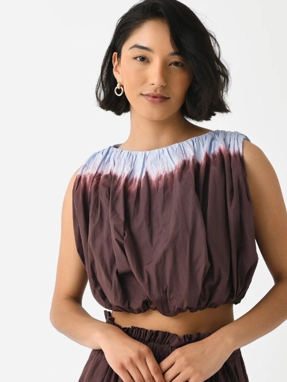 A.L.V Sleeveless  Nell Tie-Dye Bubble Hem Crop Top - Sky Blue/ Fudge